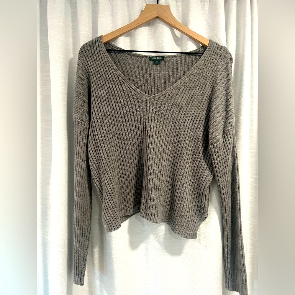 🔥Wild Fable Women’s Grey Ribbed Cropped Sweater Size XXL